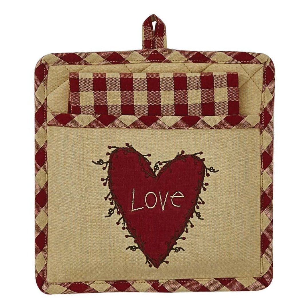 Heart and Vine Applique Pocket Potholder Set