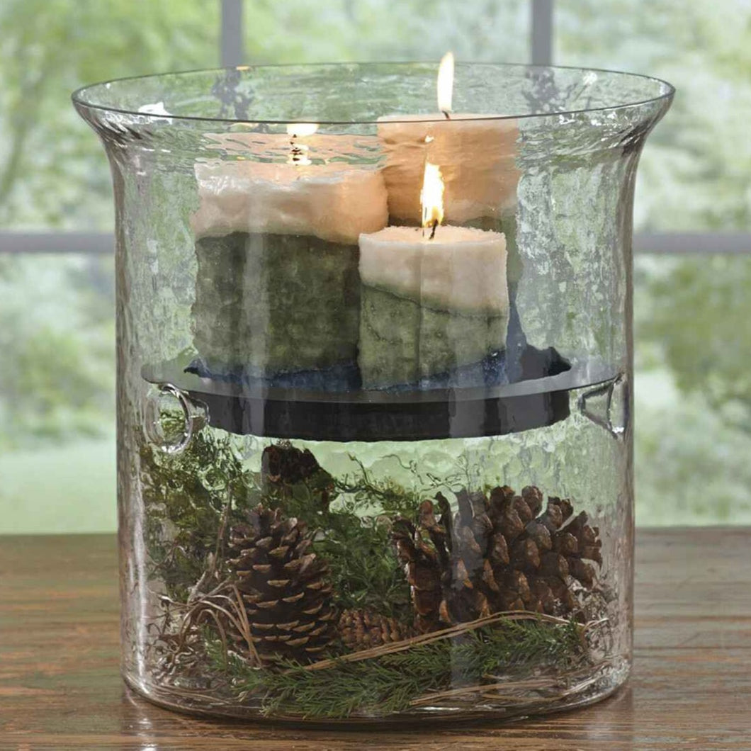 Hammered Glass Cylinder with Candle Pan