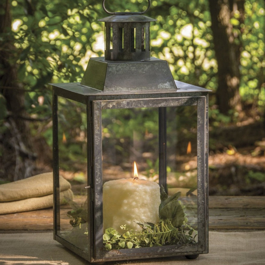 Antique Zinc Square Lantern with Glass