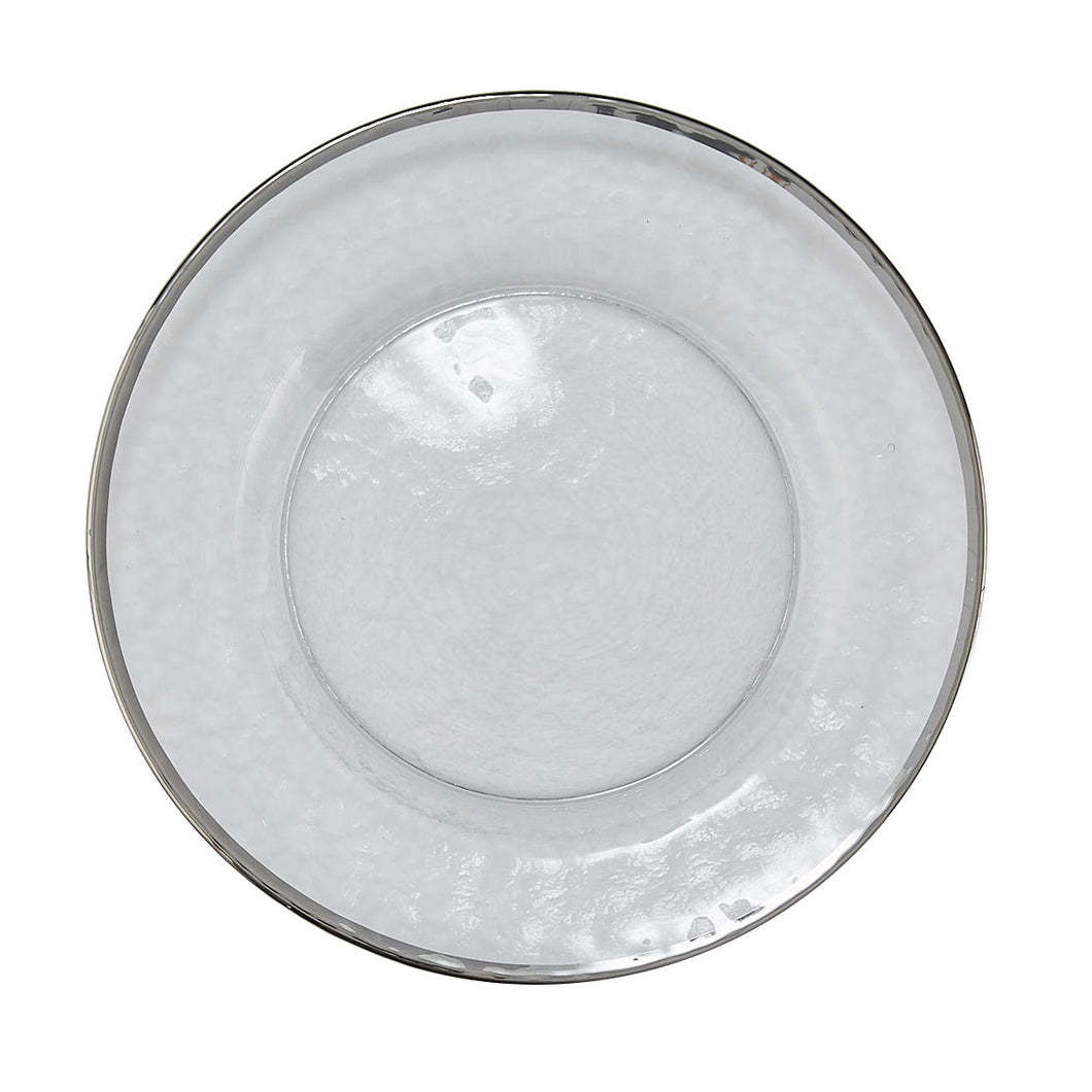 Metallic Rim Glass Dinner Plate - Silver
