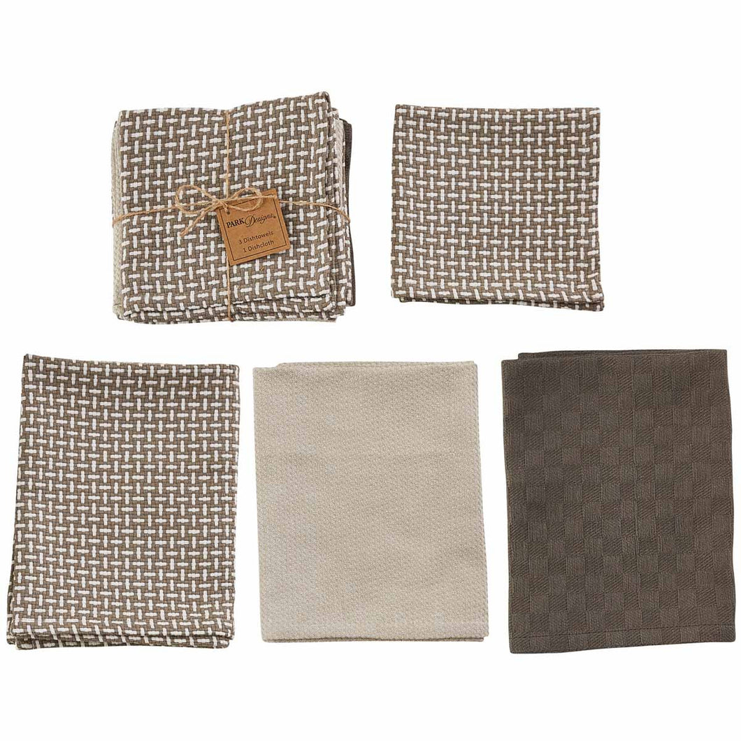 Weathered Oak 3 Dishtowel & 1 Dishcloth Set