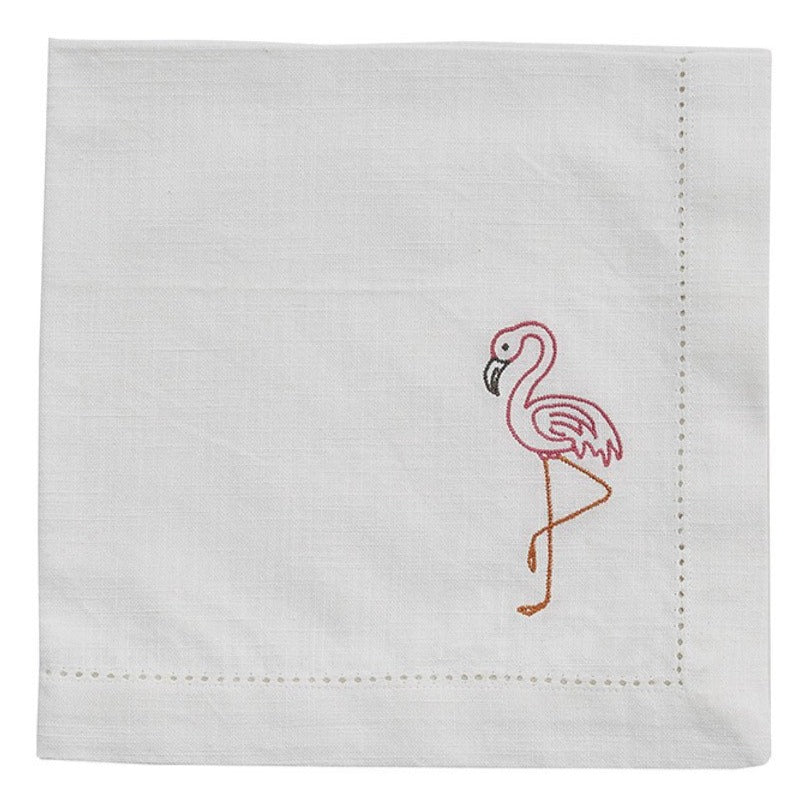 Embroidered Napkin - Flamingo - Set of 4