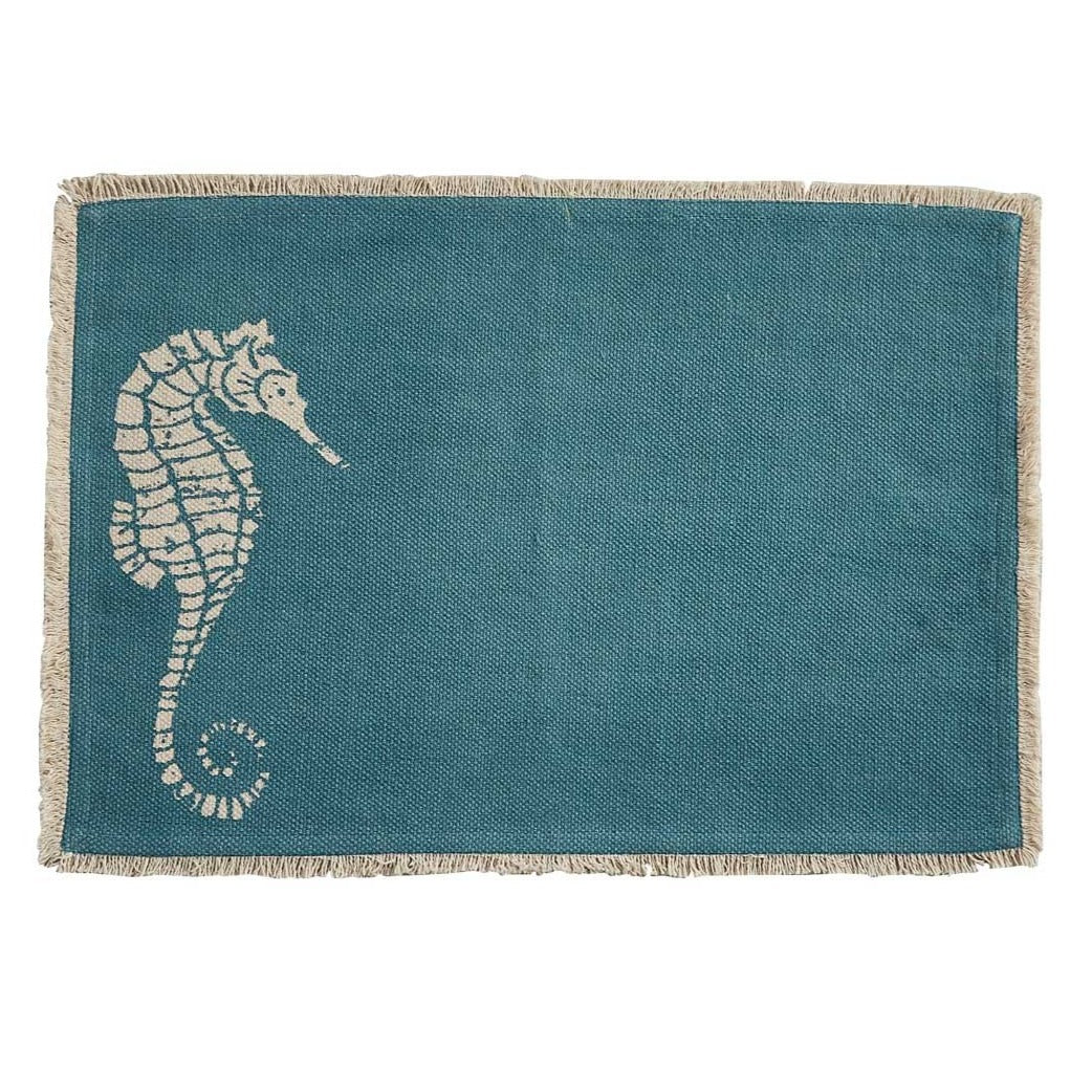 Seahorse Print Placemat - Aqua - Set of 4
