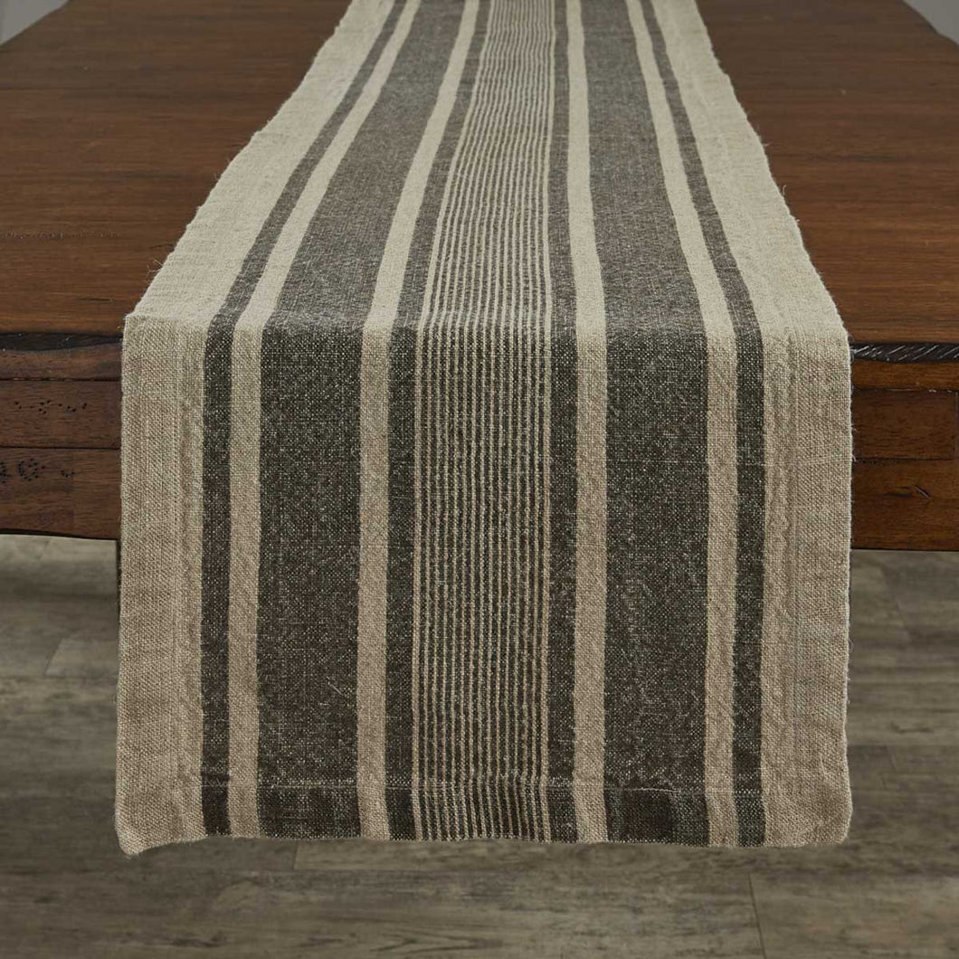 Washed Linen Stripe Table Runner - Brown - 60