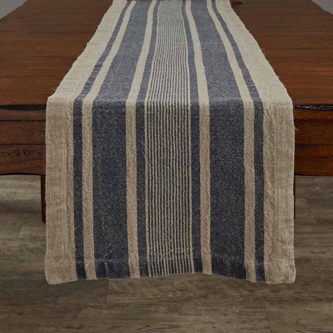 Washed Linen Stripe Table Runner - Blue - 60