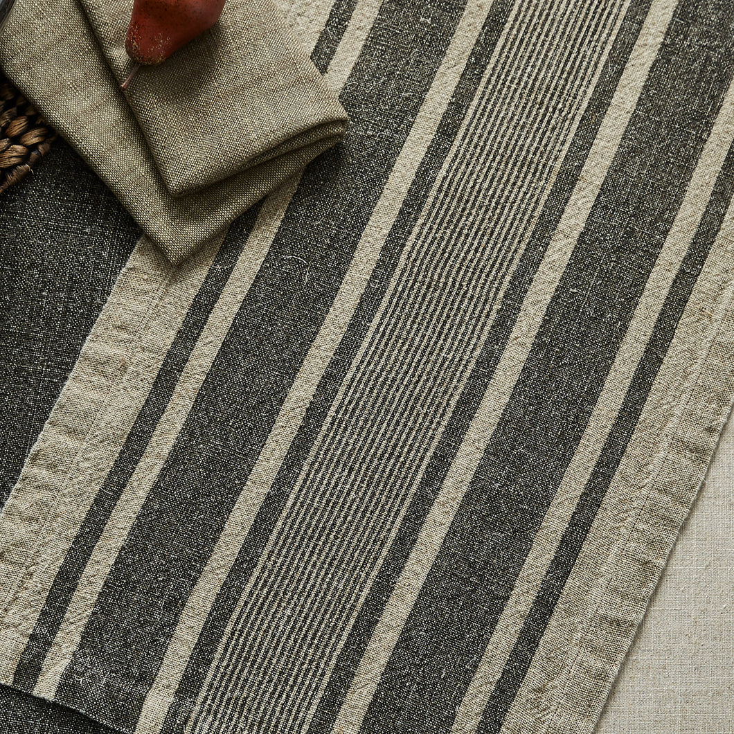 Washed Linen Stripe Table Runner - Slate - 60