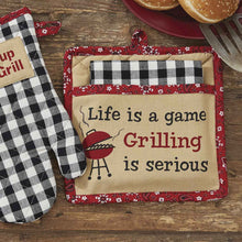 Load image into Gallery viewer, Grilling is Serious Pocket Potholder Set
