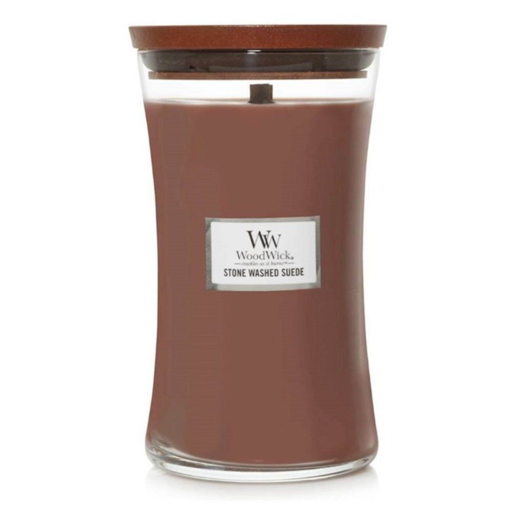 Woodwick Candle Stone Washed Suede by Yankee Large Hourglass Jar 21.5 oz