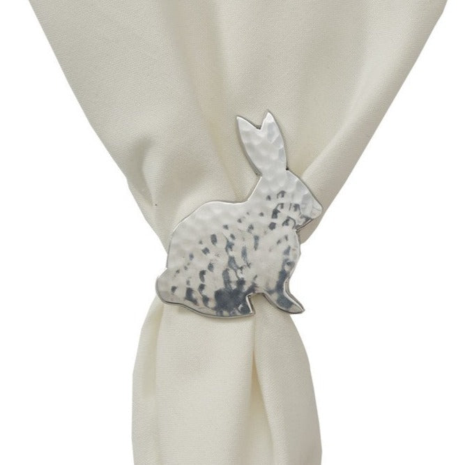 Hammered Metal Rabbit Napkin Ring - Set of 4