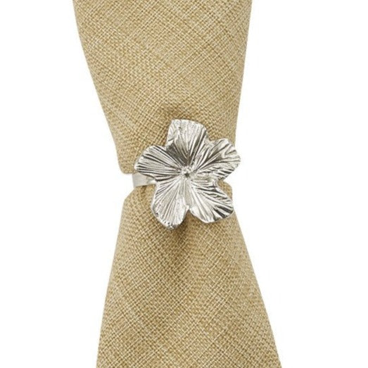 Silver Finish Flower Napkin Ring - Set of 4