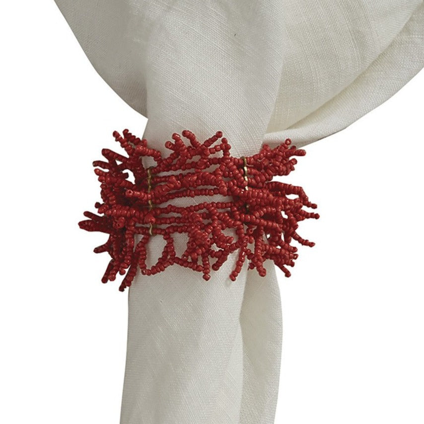 Fringe Napkin Ring - Coral - Set of 4