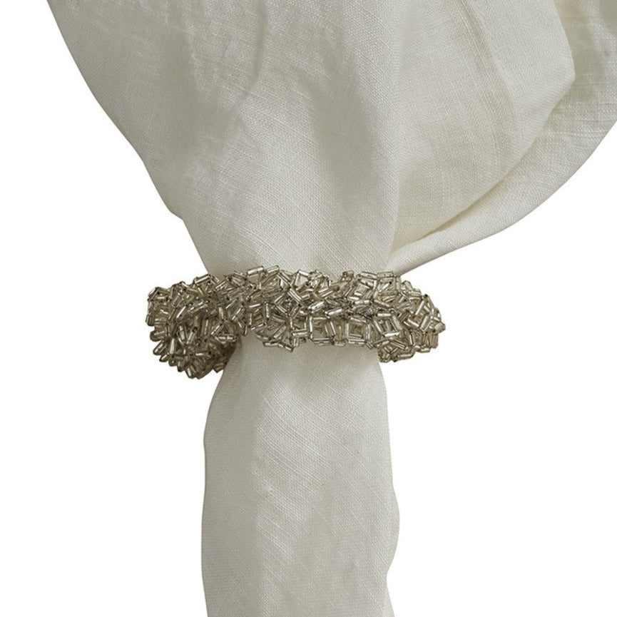 Beaded Silver Circle Napkin Ring - Set of 12