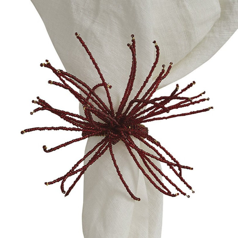 Beaded Burst Napkin Ring - Red - Set of 12