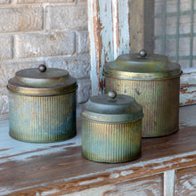 Load image into Gallery viewer, Patina Lidded Canisters (Set of 3)
