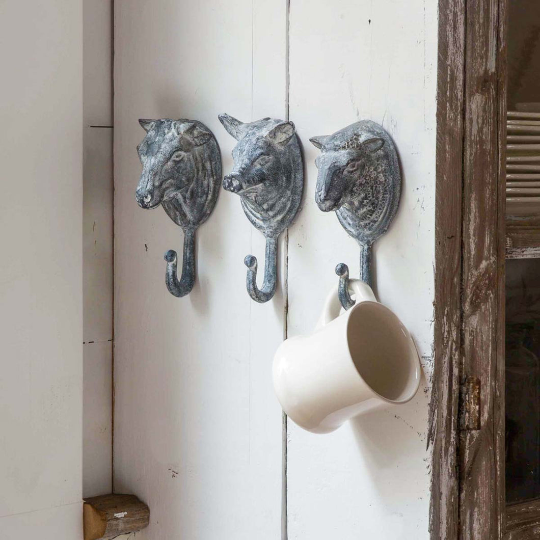 Cast Iron Farm Animal Hooks (Set of 3)