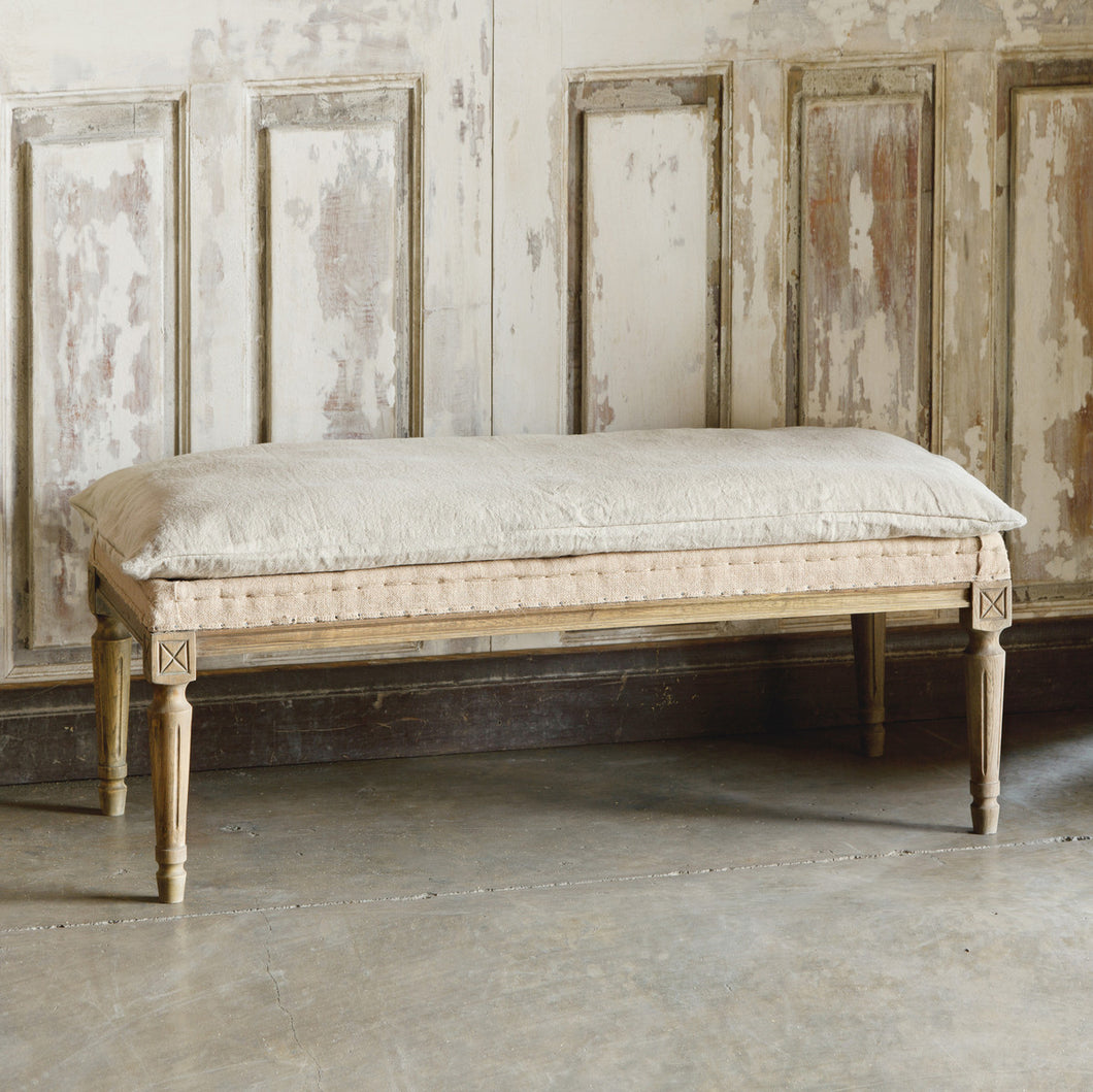 Burlap & Distressed Pillow Bench