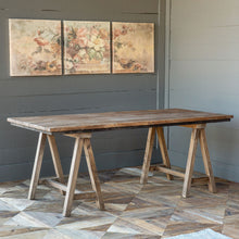 Load image into Gallery viewer, Reclaimed Wood Sawhorse Table
