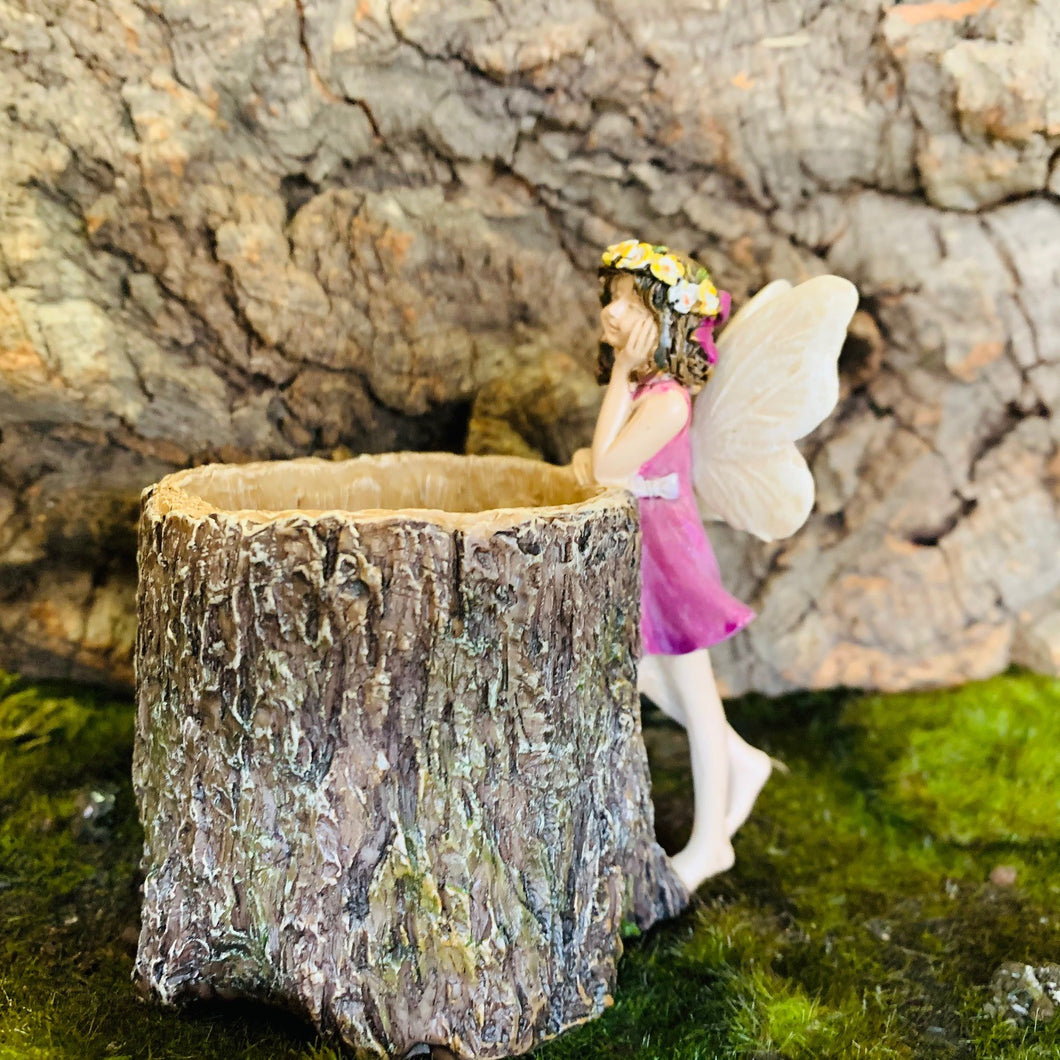 Fuschia Fairy Garden Figurine w/Tree Stump