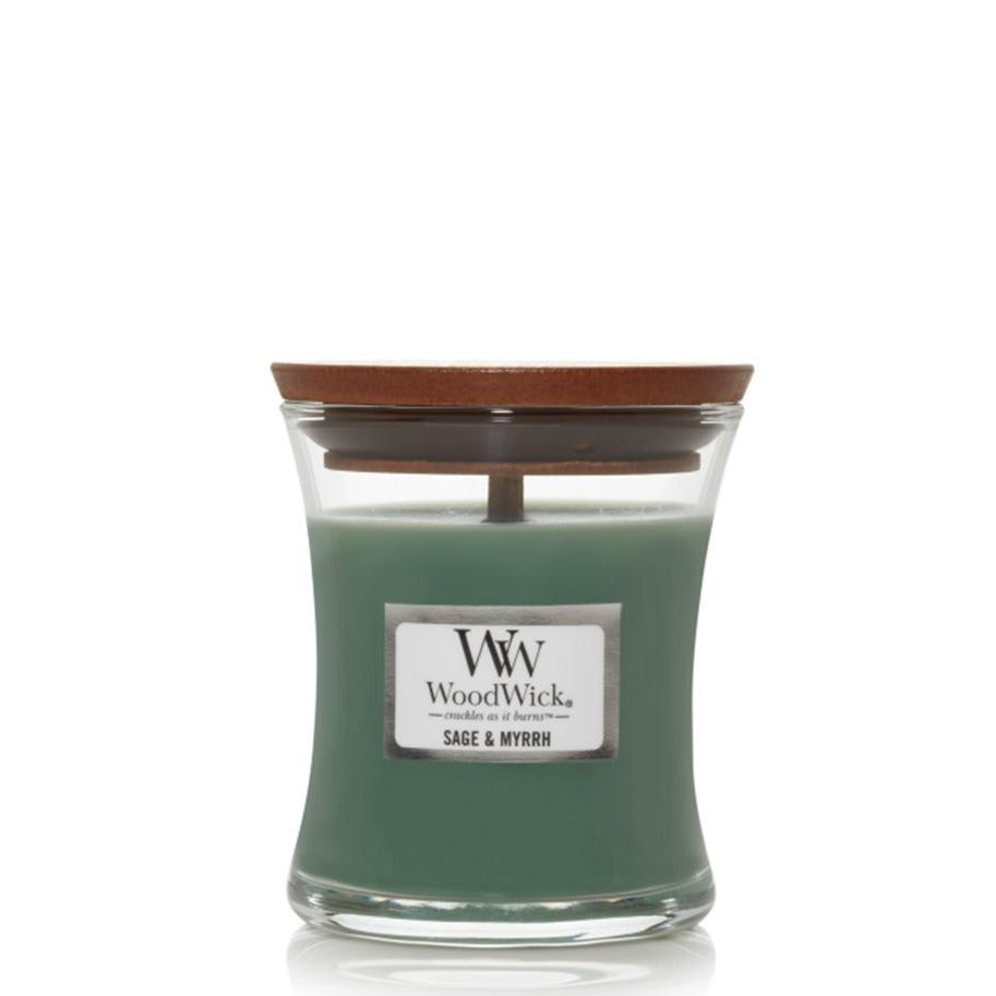 Woodwick Candle Sage & Myrrh by Yankee Small Hourglass Jar 3.4 oz
