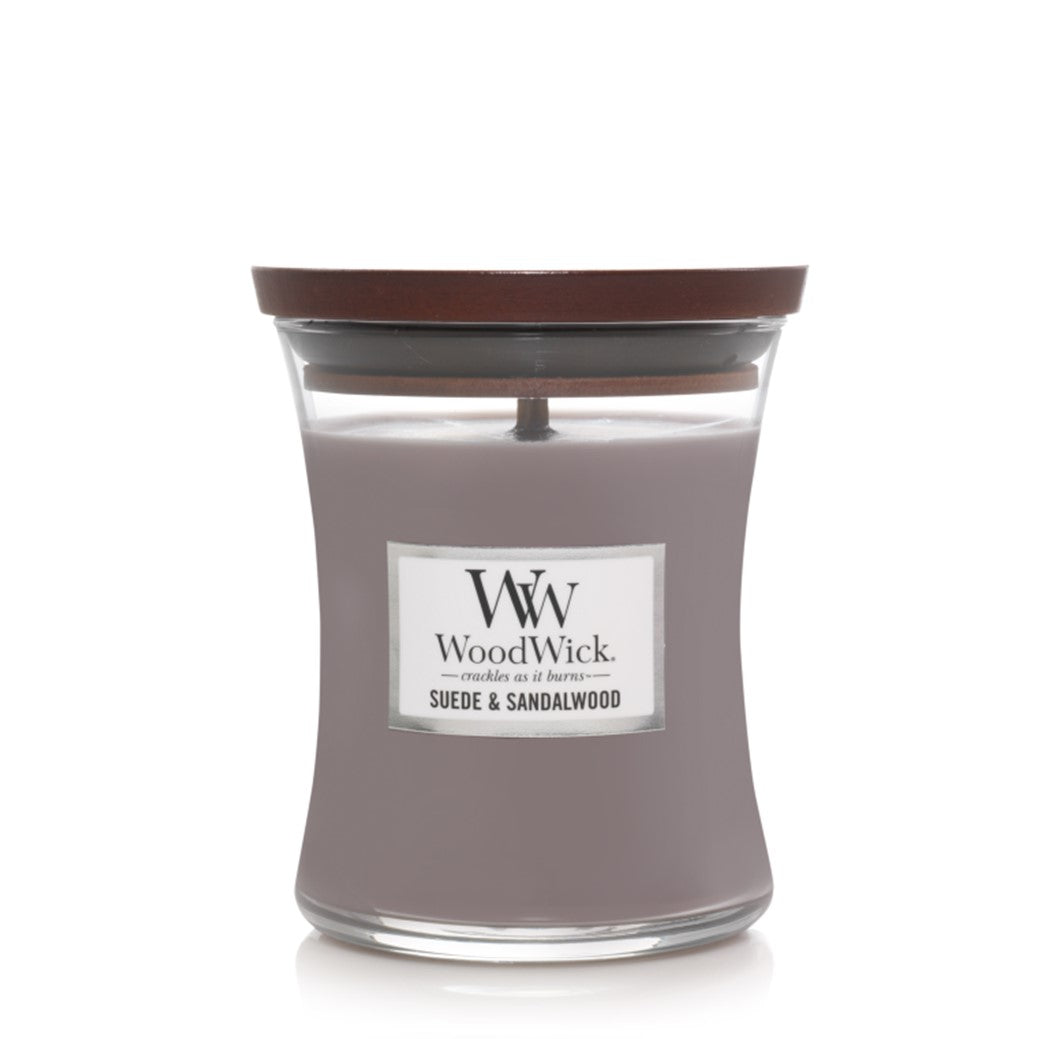 Woodwick Candle Suede & Sandalwood by Yankee Medium Hourglass Jar 9.7 oz