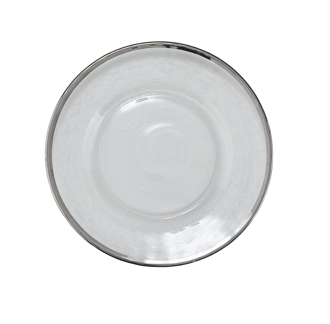 Metallic Rim Glass Salad Plate - Silver