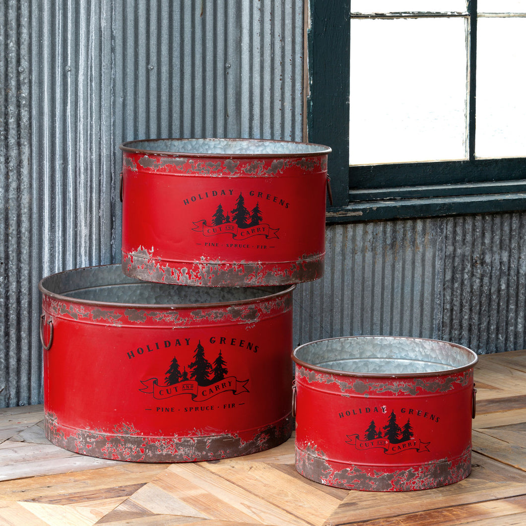 Antique Red Metal Tree Pots