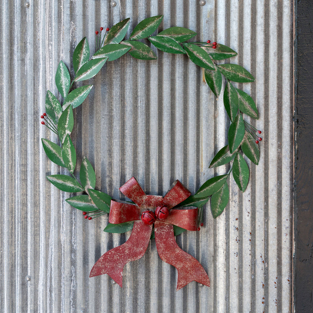 Painted Metal Bay Leaf Wreath with Bow