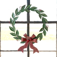 Load image into Gallery viewer, Painted Metal Bay Leaf Wreath with Bow
